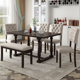6-Piece Dining Table and Chair Set with Special-shaped Legs and Foam-covered Seat Backs&Cushions for Dining Room - Espresso