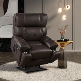 Recliner Chair with Phone Holder, Electric Power Lift Recliner with Motors Massage and Heat for Elderly, 3 Positions, 2 Side Pockets, Cup Holder