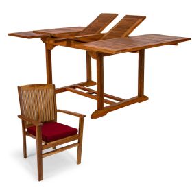 5-Piece Butterfly Extension Table Stacking Chair Set with Red Cushions