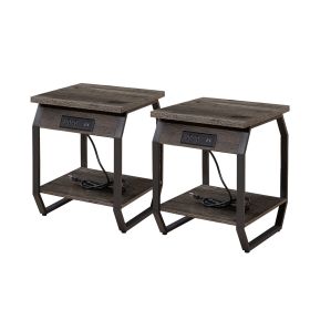 Side Table with Charging Station, Set of 2 End Tables with USB Ports and Sockets, Bedside Tables in Living Room, Bedroom, Dark Grey,17.32'' W x 17.32'