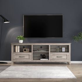 70.08 Inch Length TV Stand for Living Room and Bedroom, with 2 Drawers and 4 High-Capacity Storage Compartment, Grey Walnut - as Pic