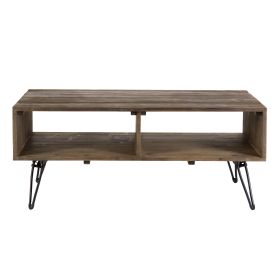 Betsy 42 Inch Reclaimed Wood Rectangle Farmhouse Coffee Table With Storage, Iron Legs, Natural Brown - as Pic