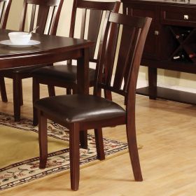 Set of 2 Side Chairs Dark Espresso Finish Solid wood Kitchen Dining Room Furniture Padded Leatherette Seat Unique back - as Pic