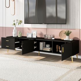 U-Can Modern TV Stand with 5 Champagne legs - Durable, stylish, spacious, versatile storage TVS up to 77" (Black) - as Pic