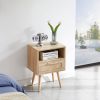 15.75" Rattan End table with drawer and solid wood legs, Modern nightstand, side table for living room, bedroom,natural - as Pic