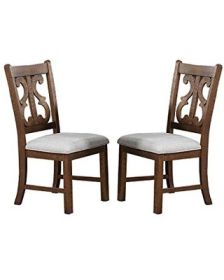 Formal Classic Crafted Design Dining Room Set of 2 Chairs Wooden Cushion Seat Distressed paint Chairs - as Pic
