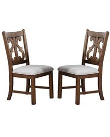 Formal Classic Crafted Design Dining Room Set of 2 Chairs Wooden Cushion Seat Distressed paint Chairs - as Pic