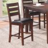 Set of 2 Chairs Dining Room Furniture Antique walnut Wood Finish Cushioned Solid wood Counter Height Chairs Faux Leather Cushion - as Pic