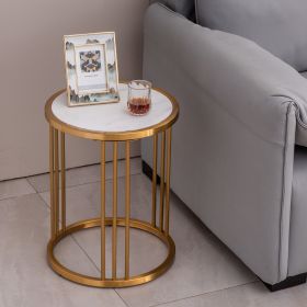 Sintered stone round side/end table with golden stainless steel frame - Golden