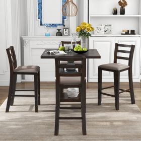 5-Piece Wooden Counter Height Dining Set with Padded Chairs and Storage Shelving - Espresso