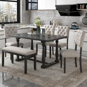 6-Piece Dining Table and Chair Set with Special-shaped Legs and Foam-covered Seat Backs&Cushions for Dining Room - Gray