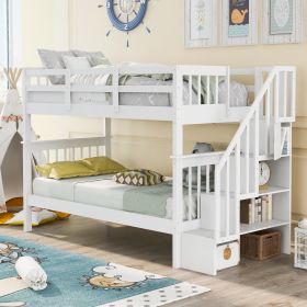 Stairway Twin-Over-Twin Bunk Bed with Storage and Guard Rail for Bedroom, Dorm - White