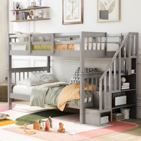Stairway Twin-Over-Twin Bunk Bed with Storage and Guard Rail for Bedroom, Dorm - Gray