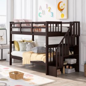Stairway Twin-Over-Twin Bunk Bed with Storage and Guard Rail for Bedroom, Dorm - Espresso