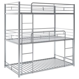 Space-Saving Metal Triple Bunk Bed, Twin Size, Sleek Silver Finish - Silver