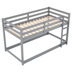 Twin-Over-Twin Floor Bunk Bed with Handy Ladder, Chic Gray Finish - Gray