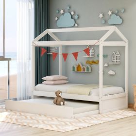 Unique House Bed with Trundle, Customizable Design, Charming White - White