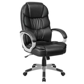 High Back Executive Chair PU Leather Business Manager's Office Chair Adjustable Ergonomic Swivel Desk Chair with Lumbar Support and Armrest, Black - B