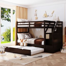 Twin-Over-Twin Bunk Bed with Twin Size Trundle and 3 Storage Stairs,Espresso (OLD SKU :LP000064AAP) - as pic