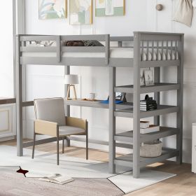Twin Size Loft Bed with Storage Shelves and Under-bed Desk, Gray(OLD SKU:SM000245AAE-1) - as pic