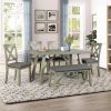 6 Piece Dining Table Set Wood Dining Table and chair Kitchen Table Set with Table;  Bench and 4 Chairs;  Rustic Style; White+Gray - Gray