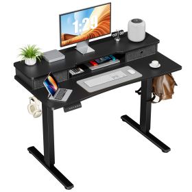 Sweetcrispy Home Office Height Adjustable Electric Standing Desk with Storage Shelf Double Drawer - as Pic