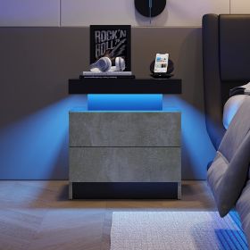 Nightstand LED Bedside Table Cabinet Lights Modern End Side with 2 Drawers for Bedroom (Gray) - as Pic