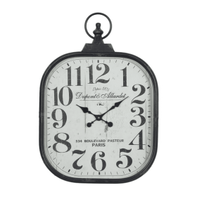 DecMode 18" x 26" Black Metal Distressed Pocket Watch Style Wall Clock with Ring Finial - DecMode