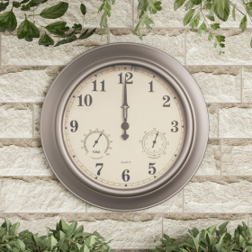 Villacera Indoor Outdoor Wall Clock Thermometer Hygrometer √Ç‚Äì 18√Ç' Silver - Villacera