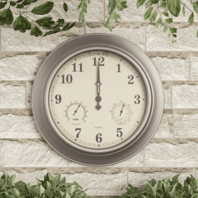 Villacera Indoor Outdoor Wall Clock Thermometer Hygrometer √Ç‚Äì 18√Ç' Silver - Villacera