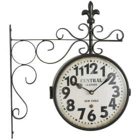 DecMode 15" Black Metal Vintage Style Wall Clock with Scroll Designs - DecMode