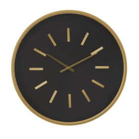 DecMode 24" Black Metal Wall Clock with Gold Accents - DecMode
