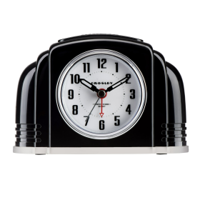 Crosley Black Vintage Art Deco Analog QA Desk or Bedside Alarm Clock, Non-Ticking with Backlight - Crosley