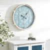 DecMode Coastal Turquoise/White Metal Round Wall Clock with Spade Shaped Clock Hands, 25"D - DecMode