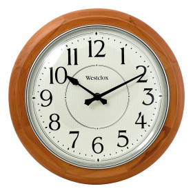 Traditional 12.5' Brown Wood Analog QA Wall Clock with Quiet Sweep Movement and Decorative Metal Hands. - Westclox
