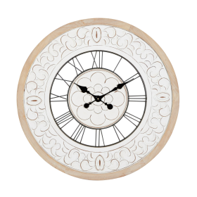 DecMode 32" White Wood Floral Carved Wall Clock - DecMode