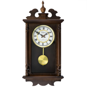 Bedford Clock Collection Leo 21 Inch Chestnut Brown Wood Chiming Vintage Pendulum Wall Clock - Bedford Clocks