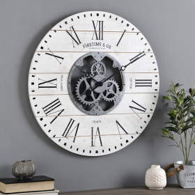 FirsTime & Co. White Shiplap Gears Wall Clock, Farmhouse, Analog, 27 x 2 x 27 in - FirsTime
