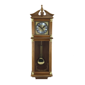 Bedford Clock Collection 34.5" Antique Chiming Wall Clock with Roman Numerals in a Harvest Oak Finish - Jrheller