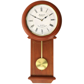 Bedford Clock Collection Olivia 24.5 inch Cherry Brown Wood Chiming Pendulum Vintage Wall Clock - Bedford Clocks