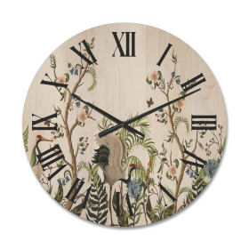 Designart 'Border With Peonies and Cranes In Chinoiserie Style' Traditional Wood Wall Clock - Designart