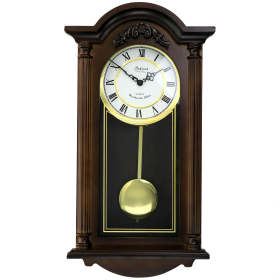 Bedford Clock Collection Noah 22 inch Chestnut Brown Wood Chiming Vintage Pendulum Wall Clock - Bedford Clocks