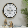 DecMode Stainless Steel Nautical with Printed Compass Design Arabic Numbered Wall Clock 20"W x 19"H, with Brown, Black, White and Gold Finishes - DecM