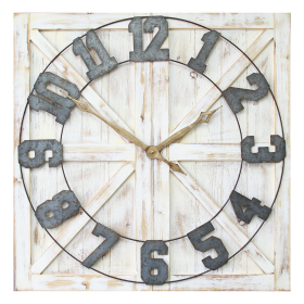 Stratton Home Decor Rustic Farmhouse 31" Square Distressed White Indoor Analog Wall Clock - Woven Paths