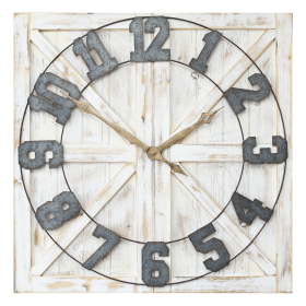 Stratton Home Decor Rustic Farmhouse 31" Square Distressed White Indoor Analog Wall Clock - Woven Paths