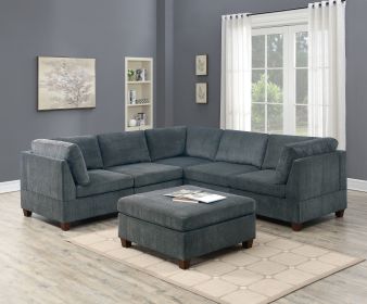 Living Room Furniture Grey Chenille Modular Sectional 6pc Set Corner Sectional Modern Couch 3x Corner Wedge 2x Armless Chairs and 1x Ottoman Plywood -