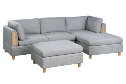 Living Room Furniture 5pc Modular Sofa Set Light Grey Dorris Fabric Couch 2x Corner Wedges 1x Armless Chair And 2x Ottoman - as Pic