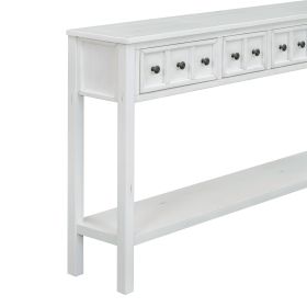 TREXM Rustic Entryway Console Table, 60" Long Sofa Table with two Different Size Drawers and Bottom Shelf for Storage (Antique White) - as Pic
