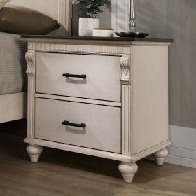 Antique White / Gray 1pc Nightstand Two-Tone Design Dark Bronze Bar Pull Pulls Solidwood Bedside Table Bedroom - as Pic