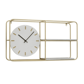 DecMode 27" x 15" Gold Metal 2 Shelf Wall Clock - DecMode